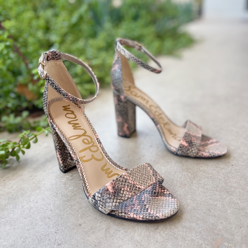 Sam Edelman Blanco Snakeskin Embellished Leather Heeled Sandals, Size 8.5